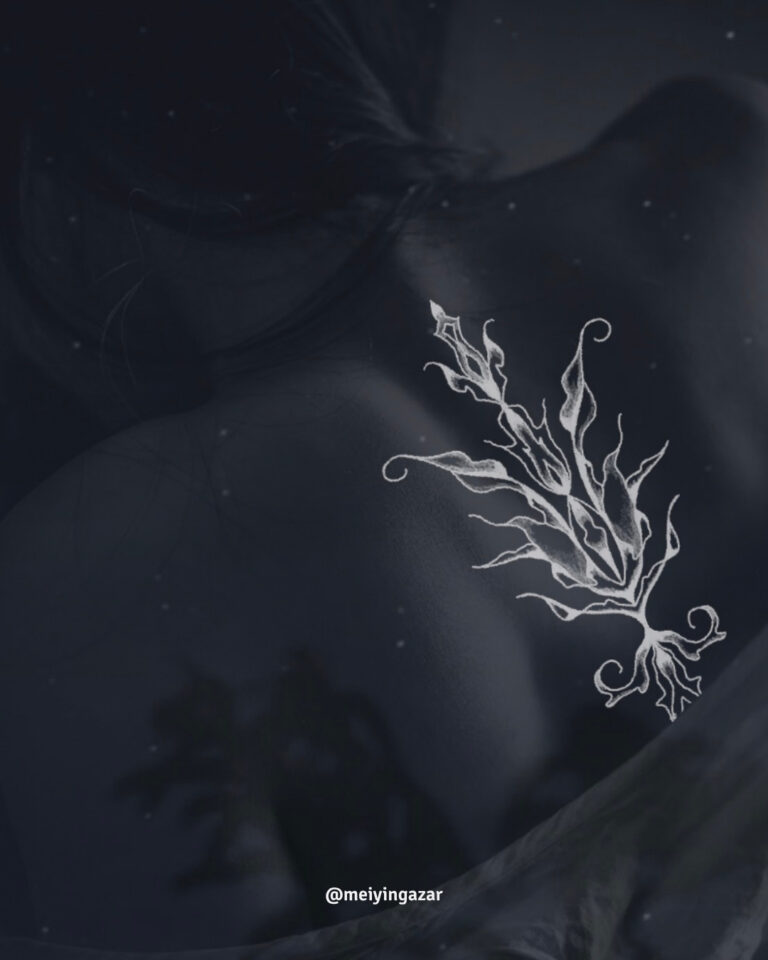 Nightflower tattoo voorbeeld op rug